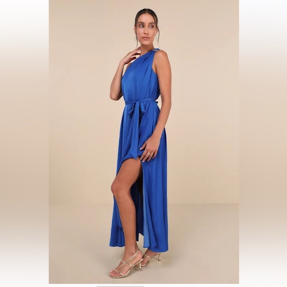 Lulus Goddess Aura Cobalt Blue Satin One-Shoulder Maxi Dress Size XXL New! - Picture 2 of 13